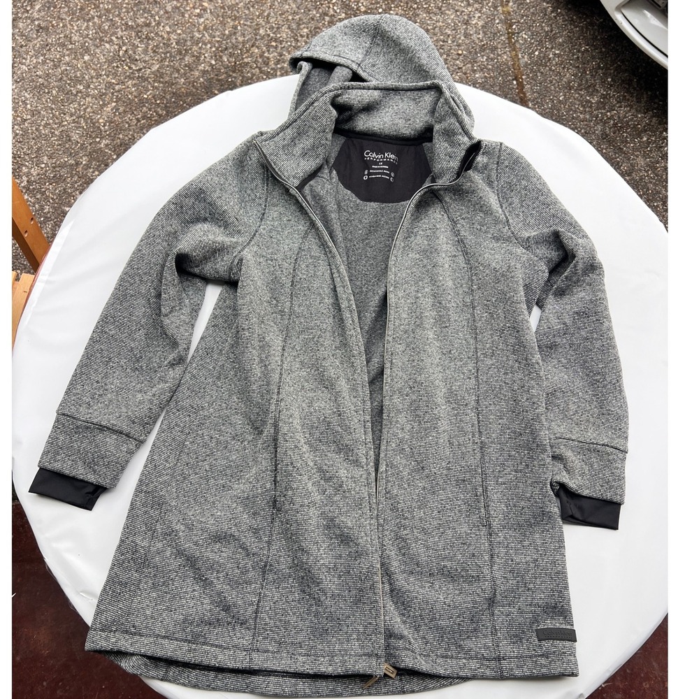 Calvin Klein Performance Woman's Jacket 1X‎ Gray Black Full Zip Long Hooded